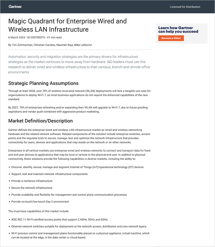 CommScope (RUCKUS Networks) - Magic Quadrant for Enterprise Wired and Wireless LAN Infrastructure Report